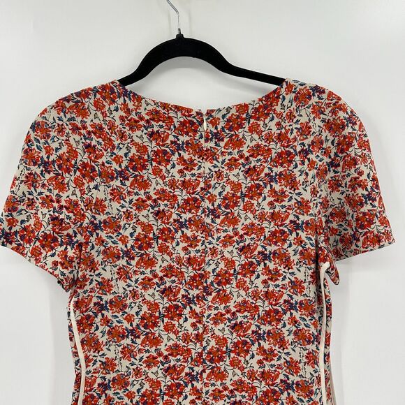 REBECCA TAYLOR Sweet William Red Beige Floral Print Shift Mini Dress Size 4 - Picture 8 of 10
